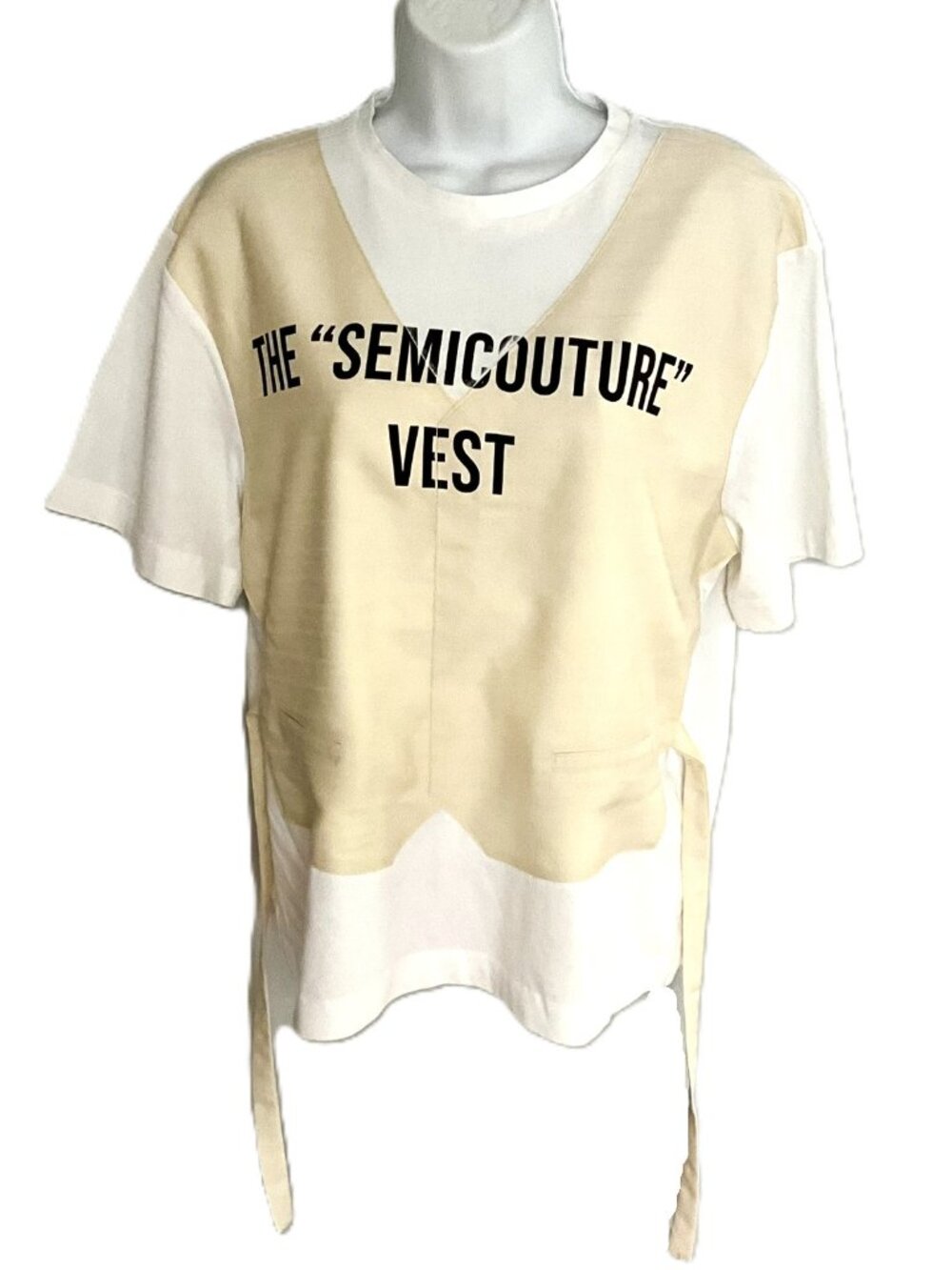 Semicouture Layered T-Shirt with Wool Blend Tie Vest White Cream Italy Size 42